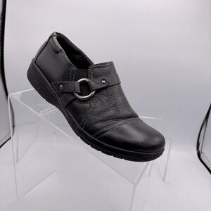 Clarks Collection Cheyn Black Leather Clogs Women’s Size 6.5M Slip On